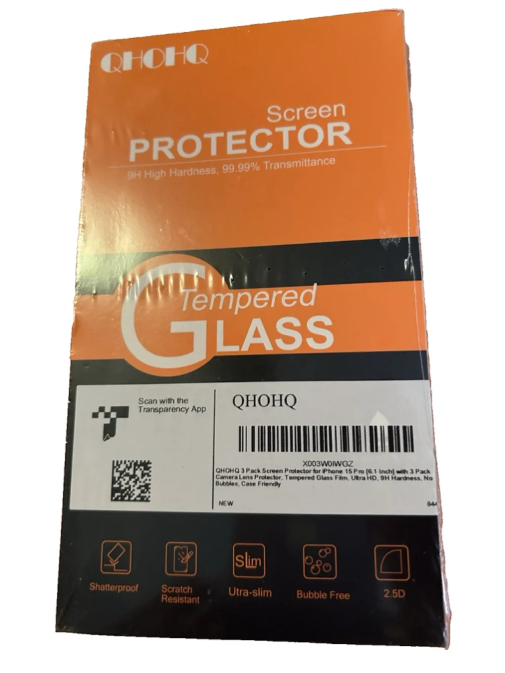 Screen Protector 9H High Hardness 99.99% Transmittance 3 Pack iPhone 15 Pro New